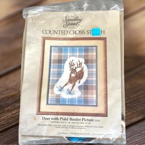 CANDAMAR DESIGNS INC Deer with Plaid Border Counted Cross Stitch, 11x14.